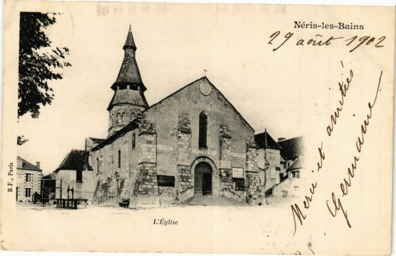 Carte postale ancienne Neris-les-Bains - L'Eglise à Néris-les-Bains