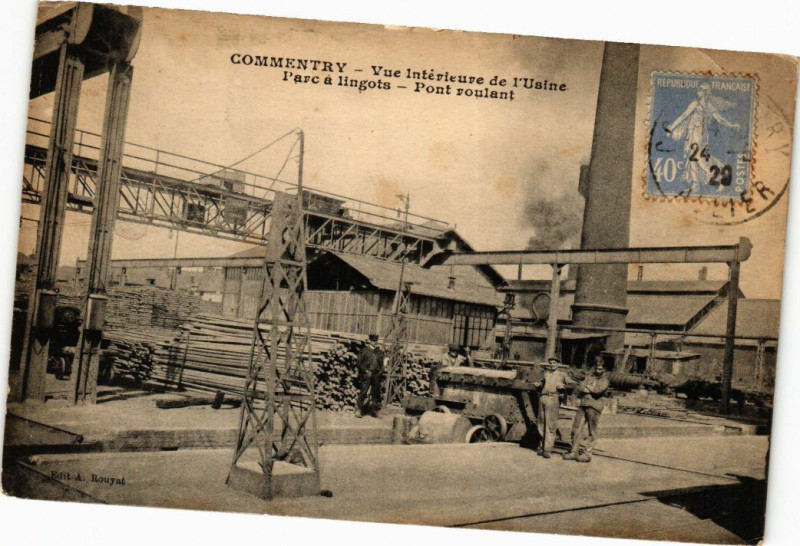 Carte postale ancienne Commentry Vue intérieure de l'Usine l'arc a lingots-Pont roulant à Commentry