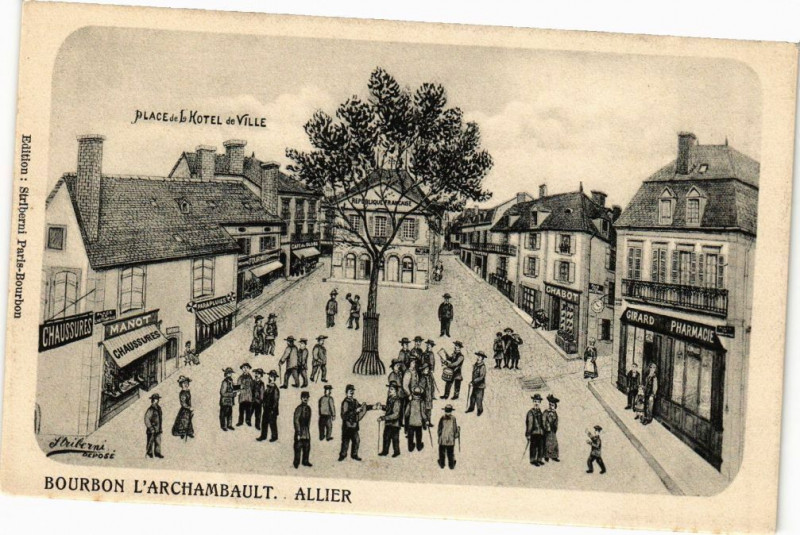 Carte postale ancienne Bourbon-l'Archambault - Allier-Place de l'Hotel de Ville à Bourbon-l'Archambault