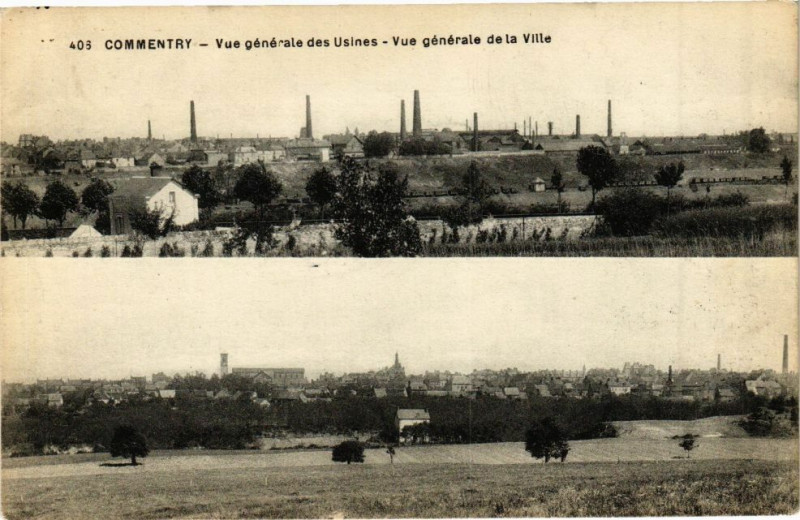 Carte postale ancienne Commentry Vue générale des Usines-Vue générale de la Ville à Commentry