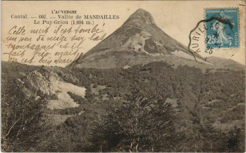 Carte postale ancienne Vallee de Mandailles ,le puy Griou France