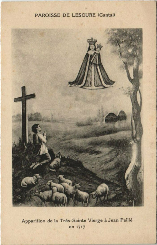 Carte postale ancienne Apparition de la Tres Sainte-Vierge a Jean Paille France