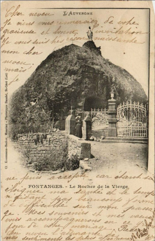 Carte postale ancienne Fontanges Le Rocher de la Vierge France à Fontanges