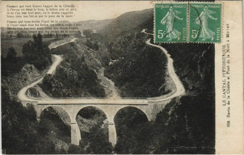 Carte postale ancienne Ravin de la Clidele et Pont de la Mort a Menet France à Menet