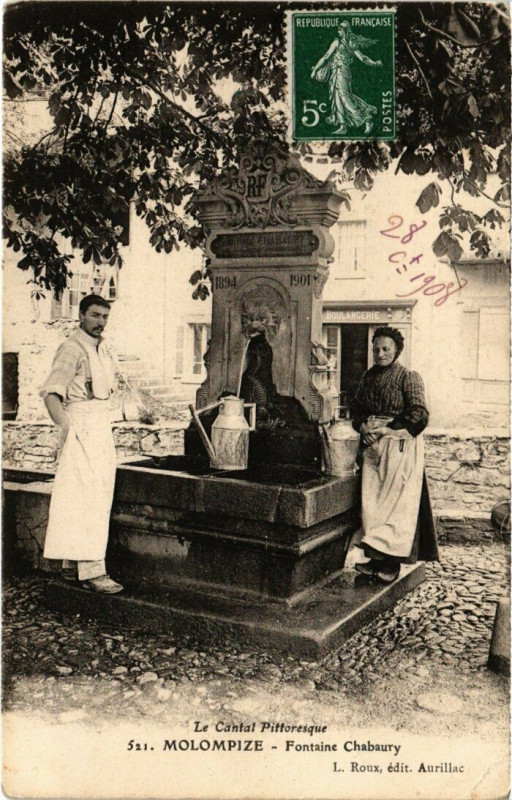 Carte postale ancienne Molompize - Fontaine Chabaury à Molompize