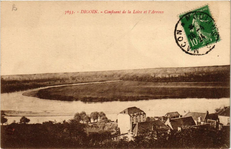 Carte postale ancienne Digoin Confluent de la Loire et l'Arroux à Digoin
