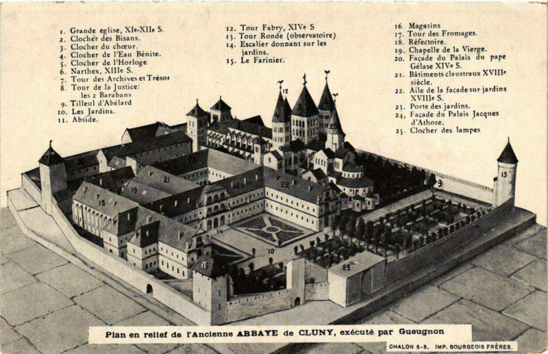 Carte postale ancienne Cluny Plan en relief de l'Ancienne Abbaye de Cluny à Cluny