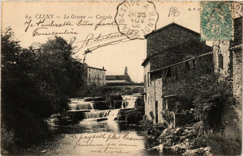 Carte postale ancienne Cluny La Grosne, Cascade à Cluny