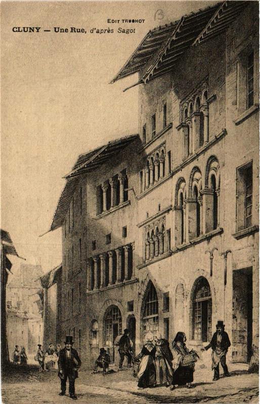 Carte postale ancienne Cluny Une Rue d'aprés Sagot à Cluny