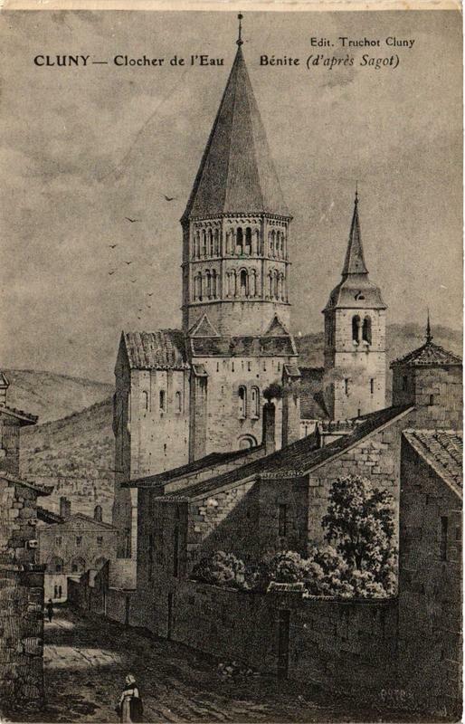 Carte postale ancienne Cluny Clocher de l'Eau Benite à Cluny