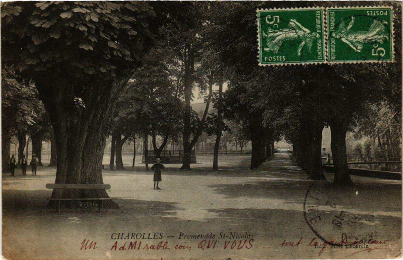 Carte postale ancienne Charolles Promenade Saint-Nicolas à Charolles