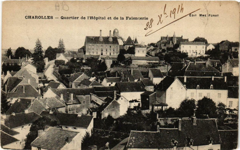Carte postale ancienne Charolles Quartier de l'Hopital et de la Faiencerie à Charolles
