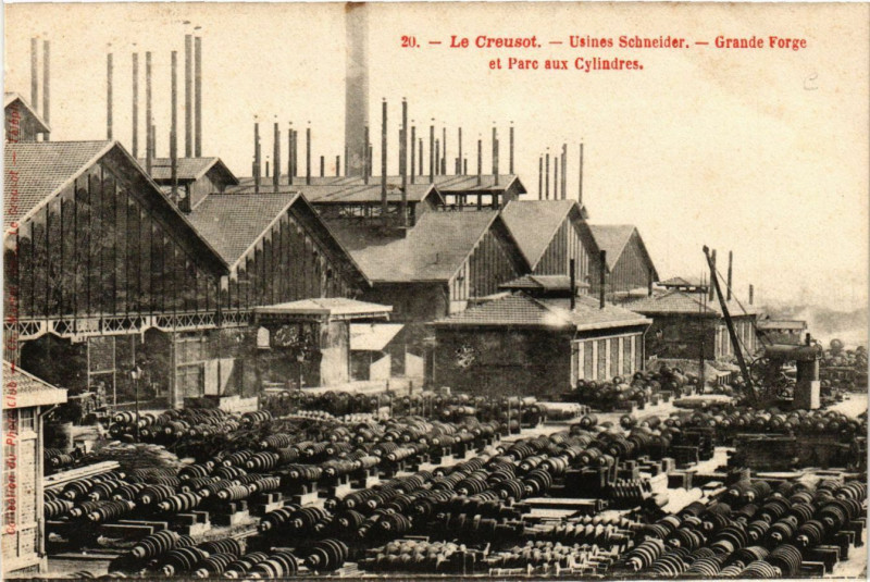 Carte postale ancienne Le Creusot - Usines Schneirder - Grande Forge - Parc aux Cylindres au Creusot