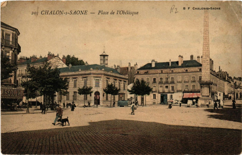 Carte postale ancienne Chalon-sur-Saone - Place de l'Obelisque à Chalon-sur-Saône
