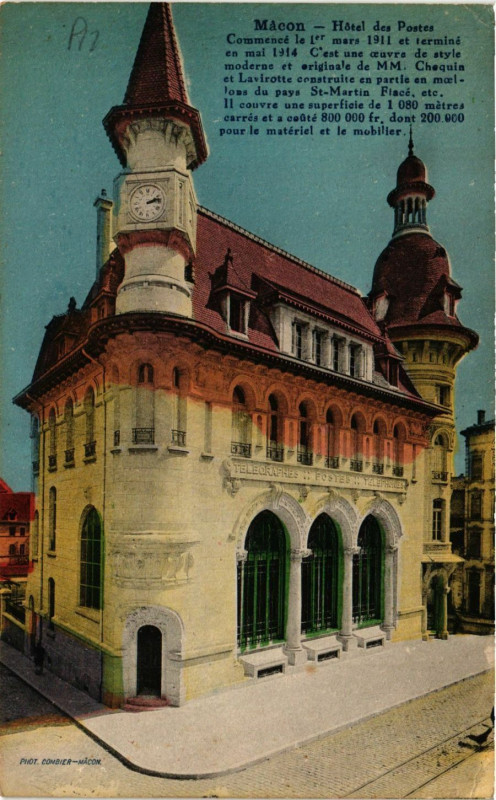 Carte postale ancienne Macon - Hotel des Postes à Mâcon