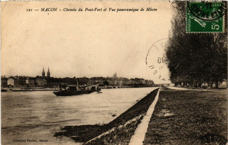 Carte postale ancienne Macon - Chemin de Pont-Vert et Vue Panoramique de Macon à Mâcon