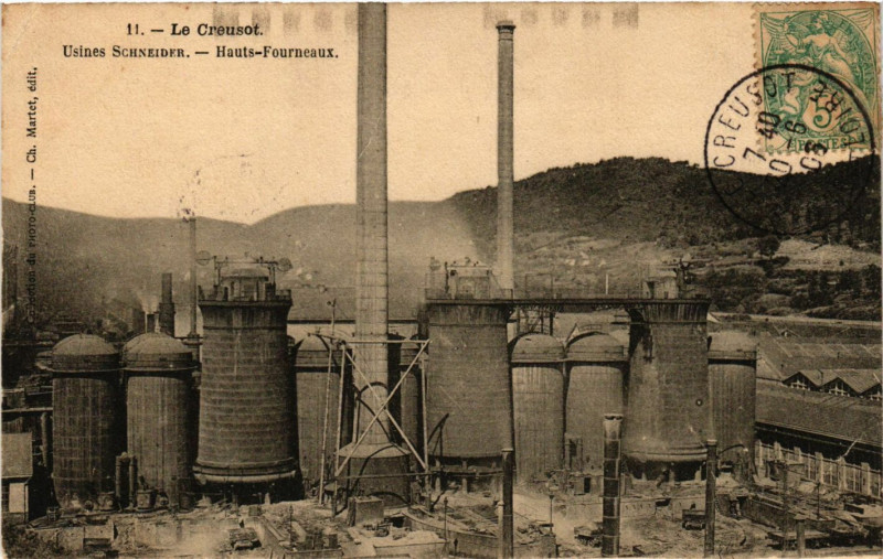 Carte postale ancienne Le Creusot - Usines Schneider - Hauts-Fourneaux au Creusot