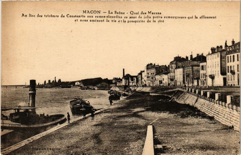 Carte postale ancienne Macon La Saone - Quai des Marans à Mâcon