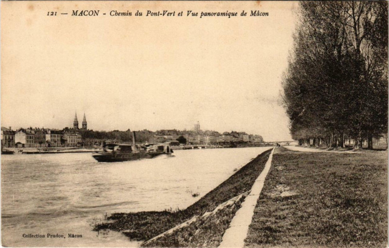 Carte postale ancienne Macon Chemin du Pont-Vert et Vue panoramique à Mâcon