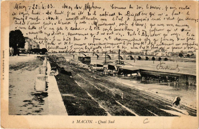 Carte postale ancienne Macon Quai Sud à Mâcon