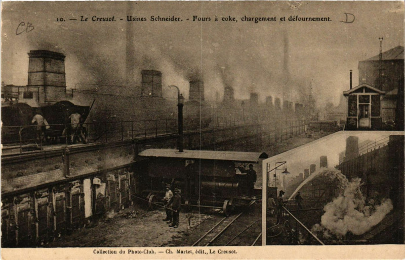 Carte postale ancienne Le Creusot - Usines Schneider - Fours a coke - Chargement au Creusot