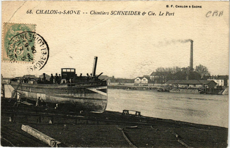 Carte postale ancienne Chalon-sur-Saone - Le Port - Chantiers Schneider et Cie à Chalon-sur-Saône