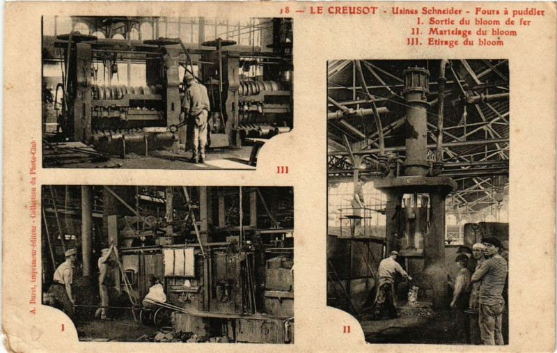 Carte postale ancienne Le Creusot - Usines Schneider - Scenes - Fours a puddler au Creusot