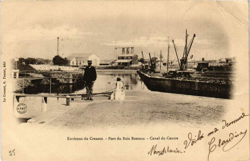 Carte postale ancienne Le Creusot - Env. - Port du Bois Bretoux - Canal du Centre au Creusot
