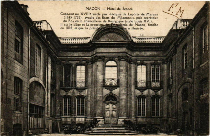 Carte postale ancienne Macon Hotel de Senece France à Mâcon