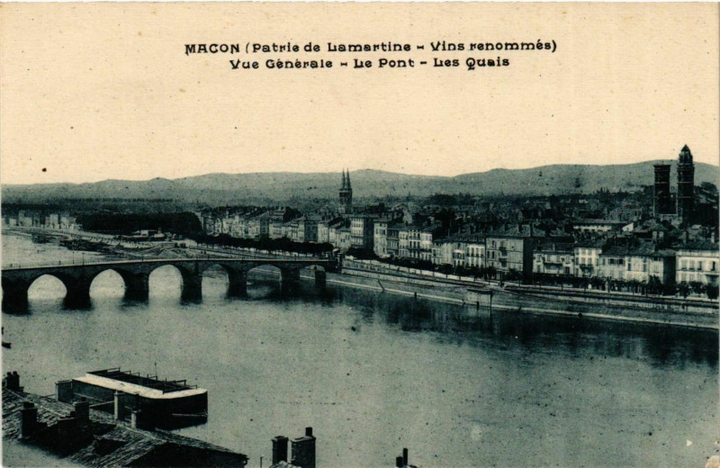Carte postale ancienne Macon Vue Generale, Le Pont France à Mâcon