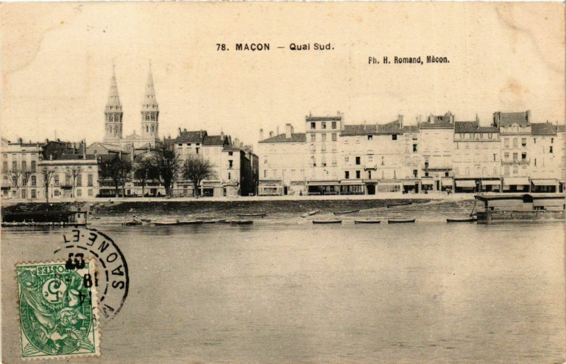 Carte postale ancienne Macon Quai sud France à Mâcon