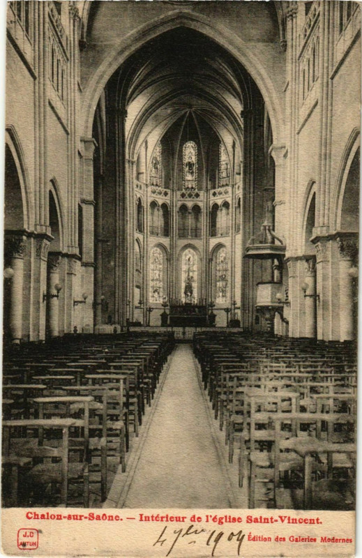 Carte postale ancienne Chalon sur Saone Interieur de l'Eglise St.Vincent France