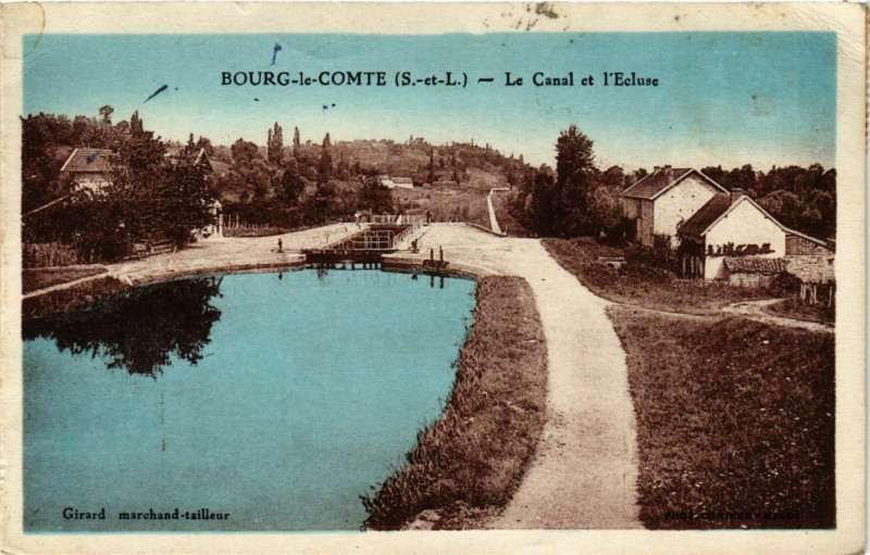 Carte postale ancienne Bourg le Comte Le Canal et l'Ecluse France à Bourg-le-Comte