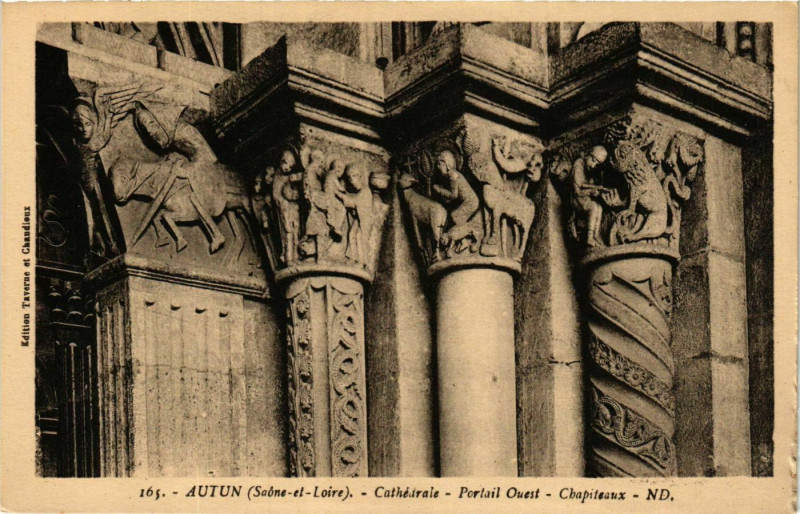 Carte postale ancienne Autun Cathedrale, Portail Ouest France à Autun