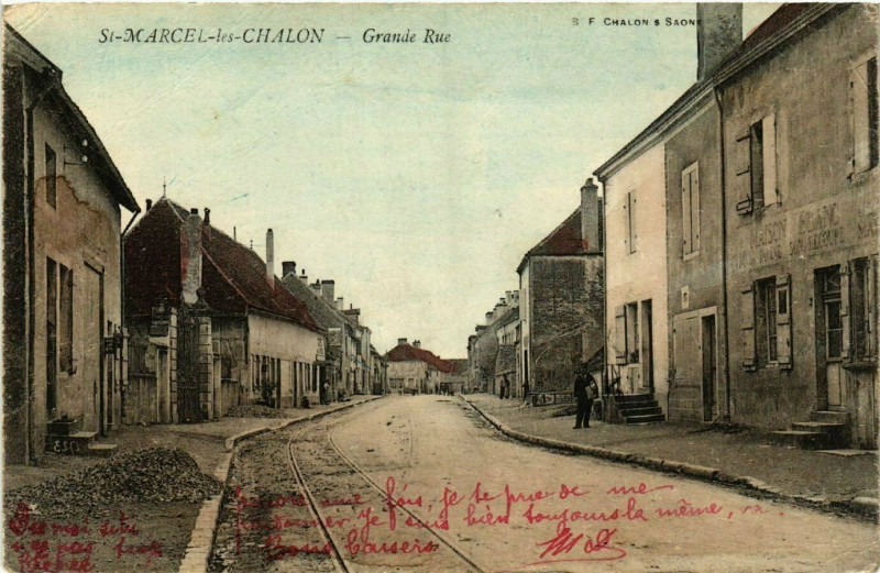 Carte postale ancienne Saint-Marcel-les-Chalon - Grande Rue à Saint-Marcel
