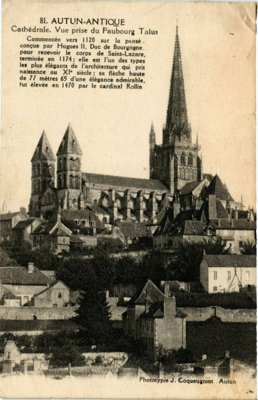 Carte postale ancienne Autun - Antique - Cathedrale. Vue prise du Faubourg Talus à Autun
