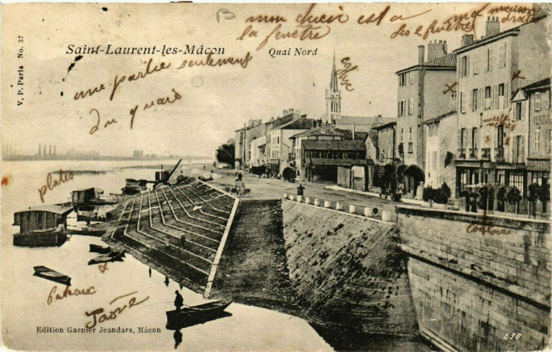 Carte postale ancienne Saint-Laurent-les-Macon - Quai Nord à Mâcon