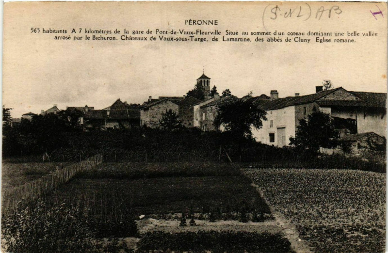 Carte postale ancienne Peronne - 565 habitants A 7 kilometres de la gare de Pont-de-Vaux à Péronne
