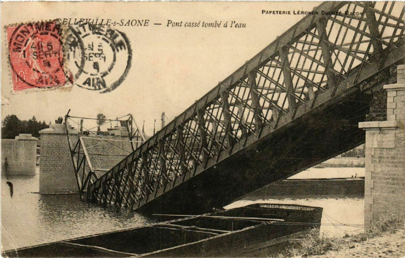 Carte postale ancienne Belleville-s - Saone - Pont casse a l'eau