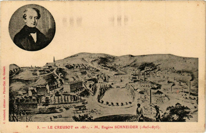 Carte postale ancienne Le Creusot en 1851 - M.Eugene Schneider (1805-1875) au Creusot