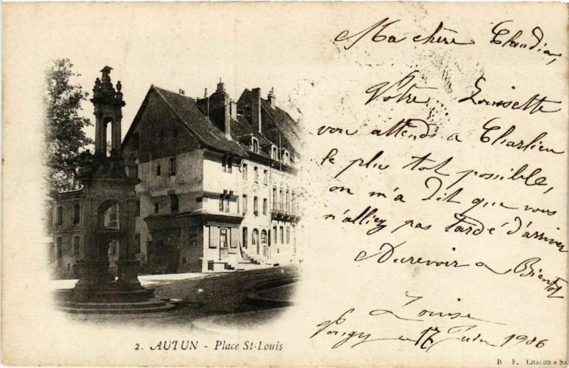 Carte postale ancienne Autun - Place Saint-Louis à Autun