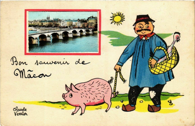 Carte postale ancienne Macon - Bon Souvenir de Macon - Pont Scene à Mâcon
