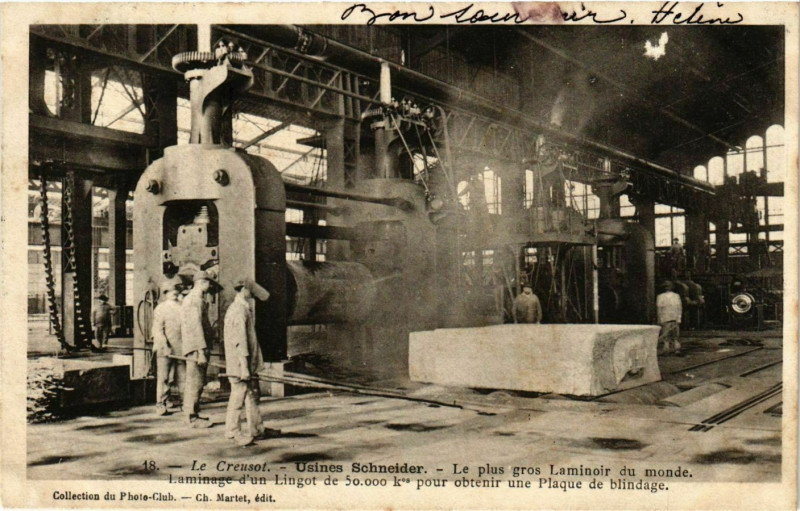 Carte postale ancienne Le Creusot - Usines Schneider - Le plus gros Laminoir du monde au Creusot