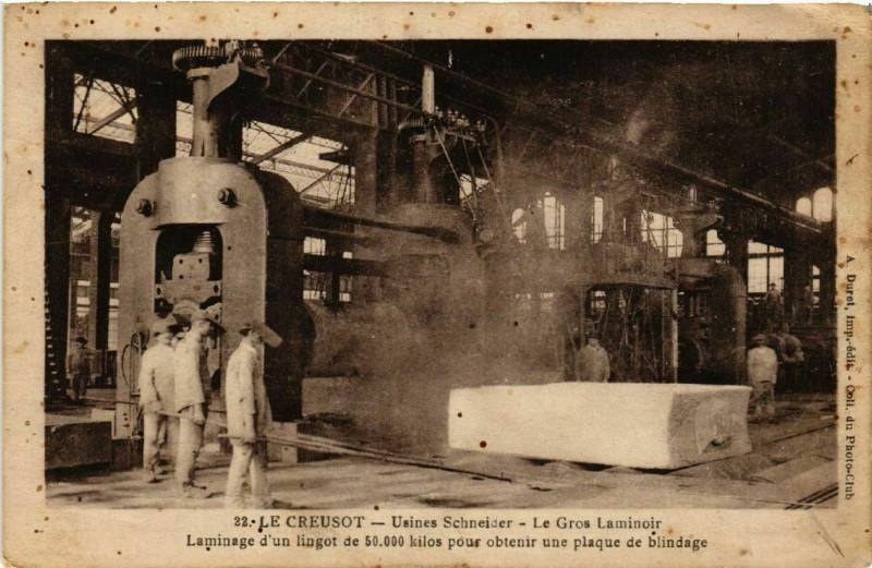 Carte postale ancienne Le Creusot - Usines Schneider - Le Gros Laminoir - Laminage d'un... au Creusot