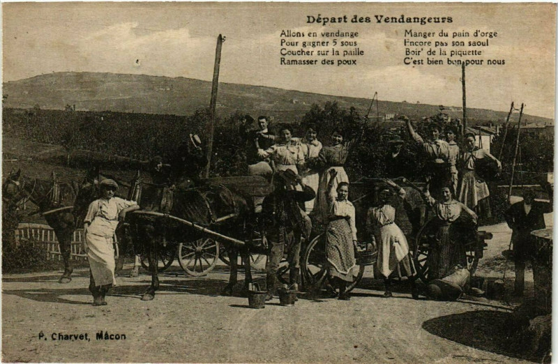 Carte postale ancienne Macon - départ des Vendangeurs à Mâcon