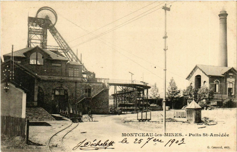 Carte postale ancienne Montchain-les-Mines - Puits Saint-Amedée à Mont
