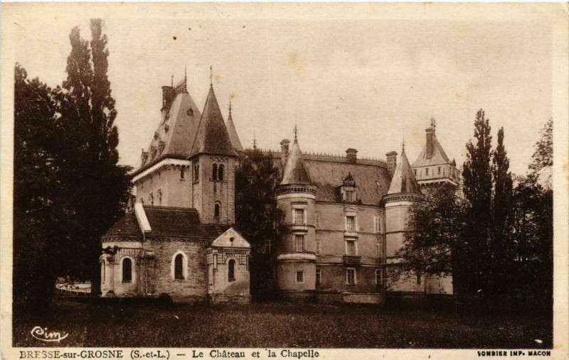 Carte postale ancienne Bresse-sur-Grosne - Le Chateau et la Chapelle à Bresse-sur-Grosne