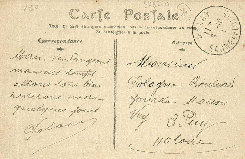 Carte postale ancienne Melay Route de Marcigny à Melay