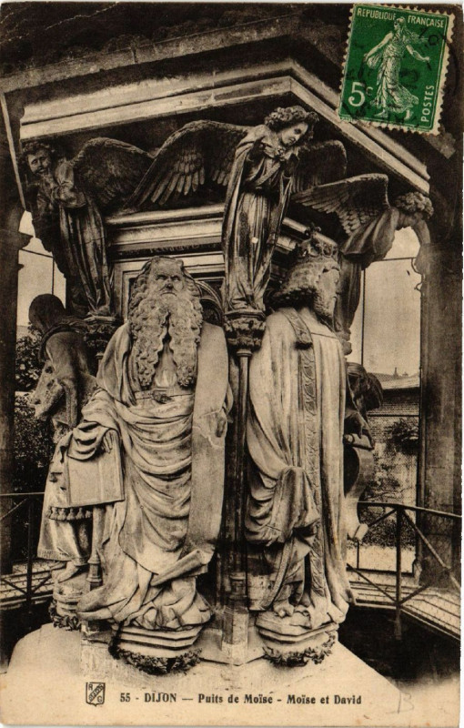 Carte postale ancienne Dijon - Puits de Moise - Moise et David à Dijon