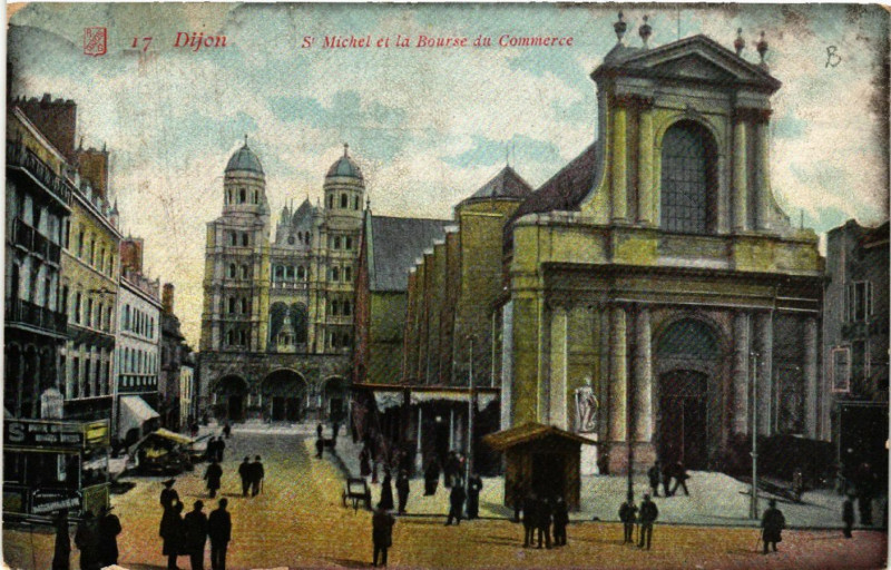 Carte postale ancienne Dijon - Saint-Michel et Bourse du Commerce à Dijon